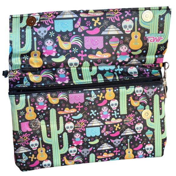 Tawi Sugar Skull Mexican Themed Bright and Colorful Wristlet Clutch Handbag - Picture 8 of 10